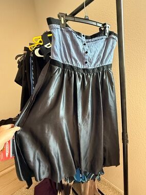 BCBGMaxAzria Black and Light Blue Lace-Trim Skirt